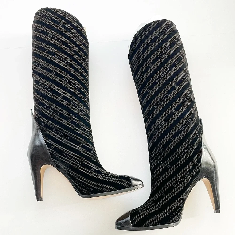 Givenchy Velvet Chain Logo GV3 Boot 95MM SZ 38.5 8.5 black leather pointed toe - Picture 4 of 13